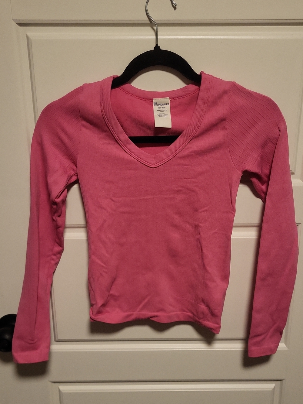No Boundaries Pink V-Neck Long Sleeve Tee
